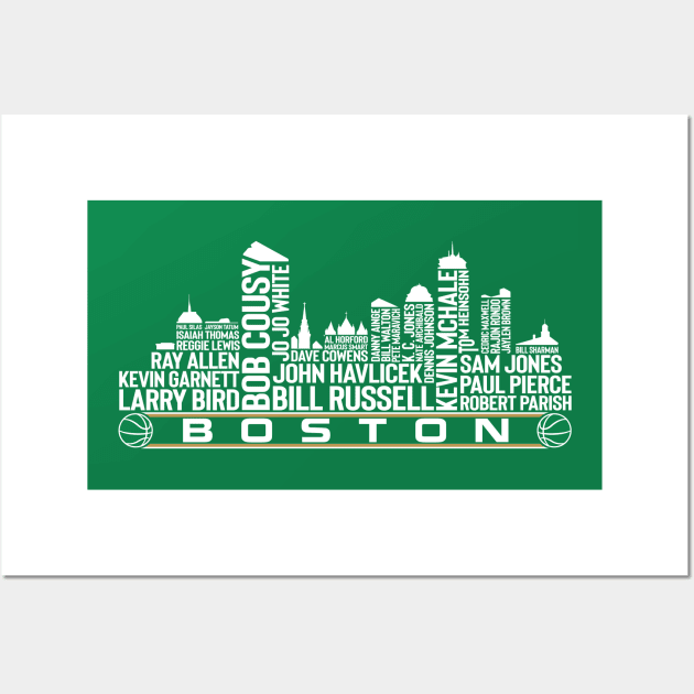 Boston Basketball Team All Time Legends, Boston City Skyline Wall Art by Legend Skyline